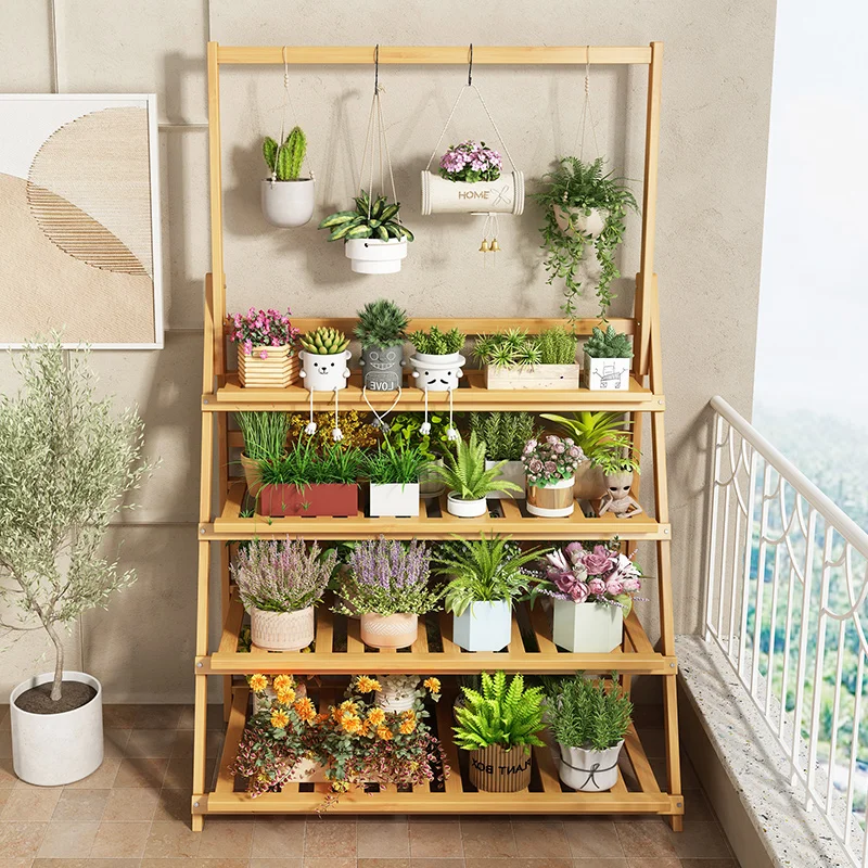 Outdoor Furniture Wood - Estante de flores de madera maciza,